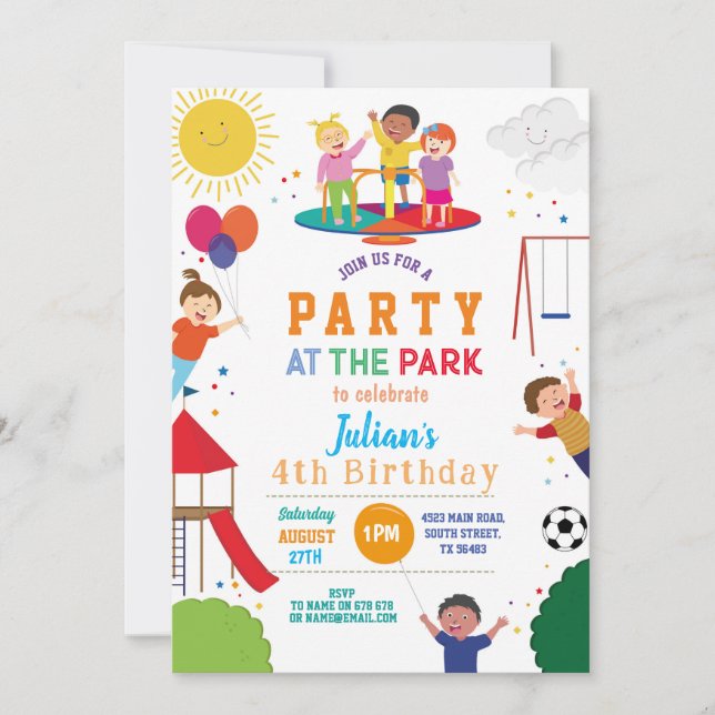 Party im Park Birthday Girls or Boys Einladung (Vorderseite)