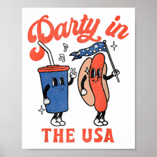 Party in den USA 4. Juli Niedliche Soda und Hotdog Poster