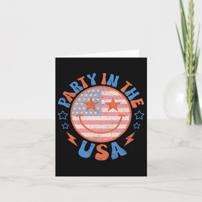Party in den USA Happy Face Smile American Flag 4t Karte (Vorderseite)