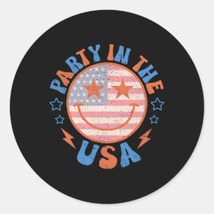 Party in den USA Happy Face Smile American Flag 4t Runder Aufkleber