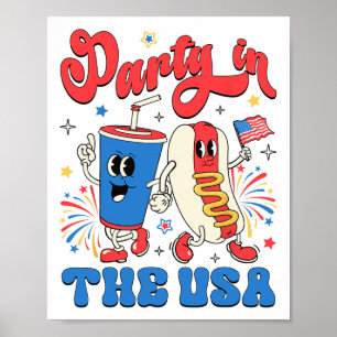 Party in den USA Niedlich Soda und Hotdog Patrioti Poster