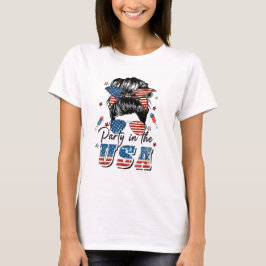Party In USA Girls 4. Juli Messy Bun T-Shirt