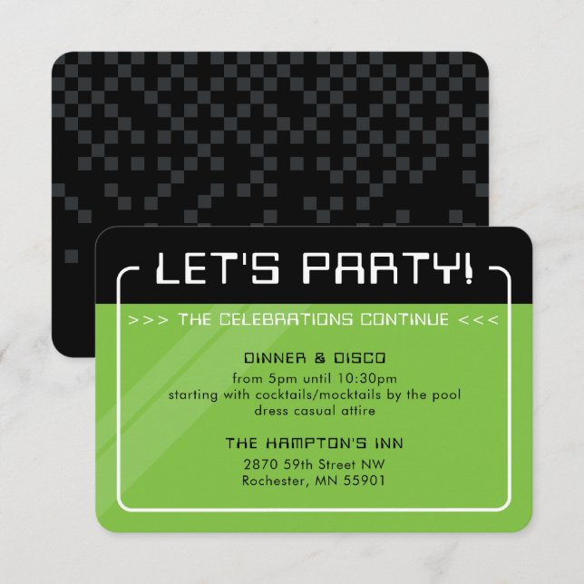 PARTY INFO INSERT Moderner Gamer schwarz grün Einladung (Vorne/Hinten)
