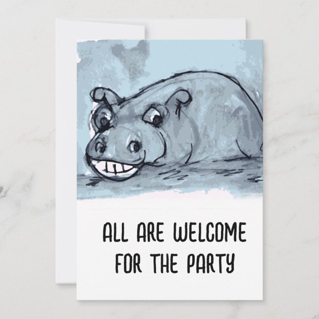 Party Invite Hippo Einladung (Vorderseite)