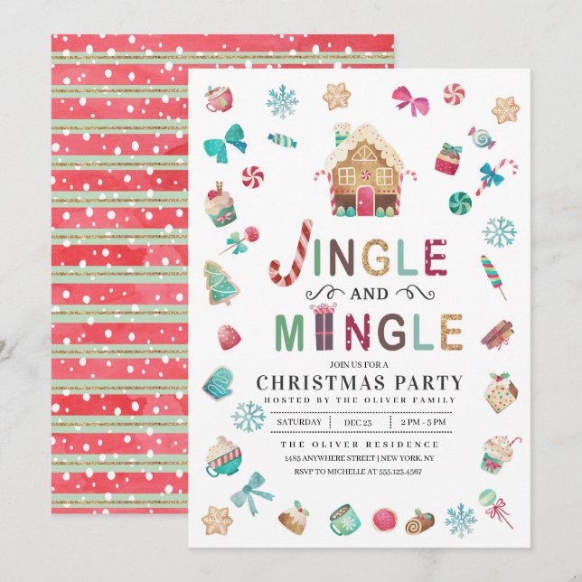 Party "Jingle and Mingle Christmas Gingerbrot" Einladung (Vorne/Hinten)