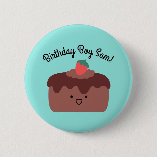 Party Junge Birthday Brown Chocolate Cake Button (Vorderseite)