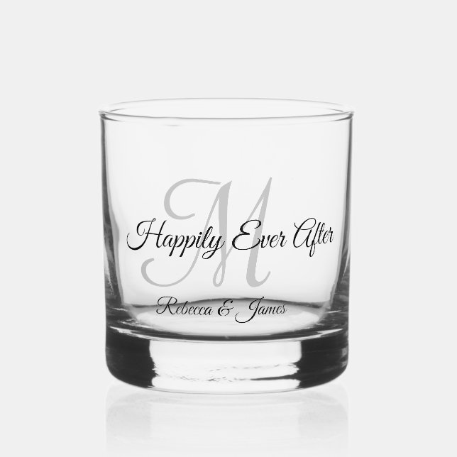 Party Kalligraphie Mit Monogramm glücklich immer n Whiskyglas (Vorderseite)