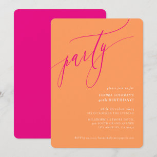 PARTY Kalligraphie stilvoll minimalorange rosa Einladung