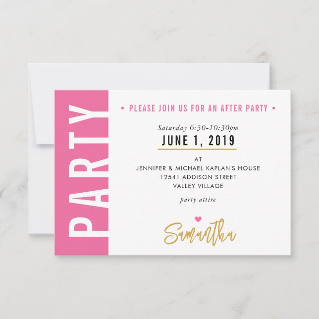 PARTY KARTE niedlich hübsches Rosa, weißes Herz Go (Vorderseite)
