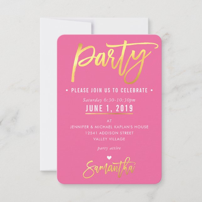 PARTY KARTE niedlich hübsches Rosa, weißes Herz Go (Vorderseite)