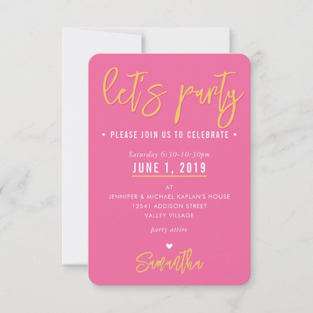 PARTY KARTE niedlich hübsches Rosa, weißes Herz Go (Vorderseite)