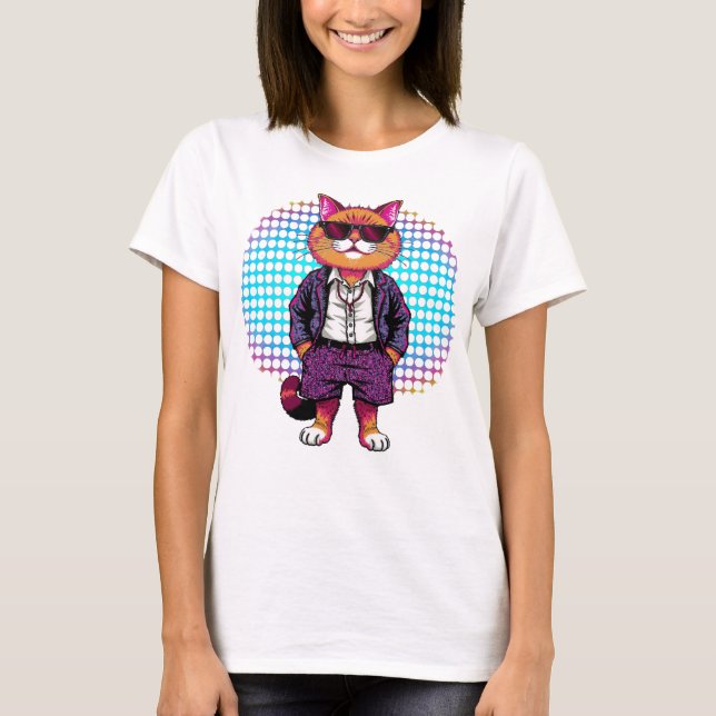 Party Katze in Sonnenbrille - Diskothek Ausstattun T-Shirt (Vorderseite)