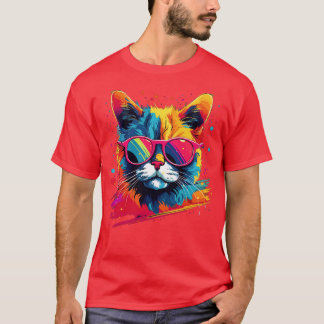 Party Katze in Sonnenbrille Männer Frauen 80er 90e T-Shirt