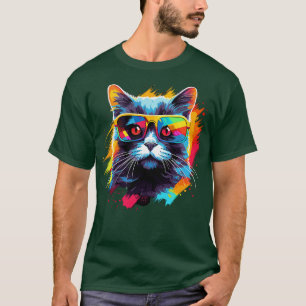 Party Katze in Sonnenbrille Männer Frauen 80er 90e T-Shirt