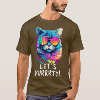 Party Katze in Sonnenbrille Männer Frauen 90er Ret T-Shirt