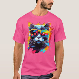 Party-Katze mit Sonnenbrille Männer Frauen 80er 90 T-Shirt