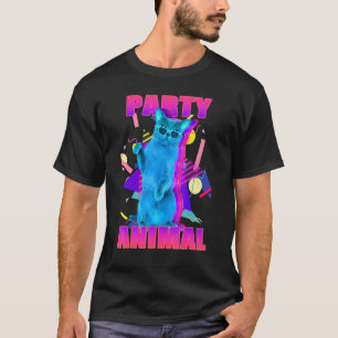 Party Katze Party Tier Buntes 80er Grafik 1 T-Shirt