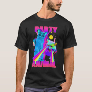 Party-Katze Party-Tier Farbige 80er-Grafik T-Shirt