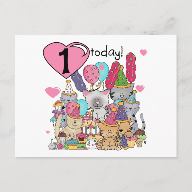 Party Kittens 1st Birthday Tshirts und Geschenke Postkarte (Vorderseite)