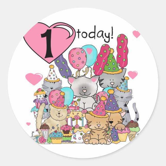 Party Kittens 1st Birthday Tshirts und Geschenke Runder Aufkleber (Vorderseite)