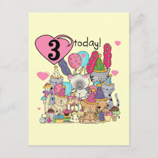 Party Kittens 3. Geburtstag Geschenke und Hemden Einladungspostkarte