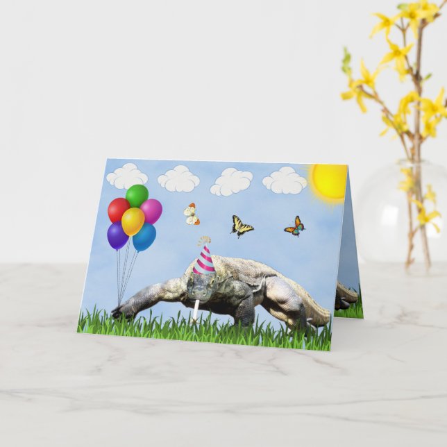 Party Komodo Dragon Bonne carte d'anniversaire (Fleur jaune)