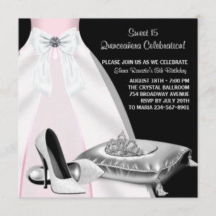 Party-Krone Rosa Schwarz Quinceanera Einladung