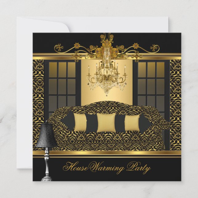 Party Kronier Damask Gold Schwarz Einladung (Vorderseite)