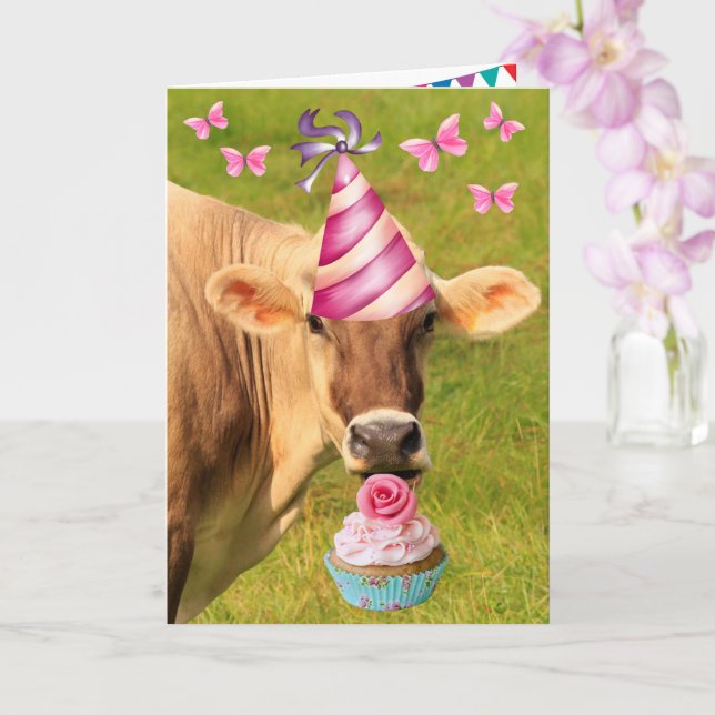Party Kuh und Kuchen Geburtstag Karte (Orchidee)