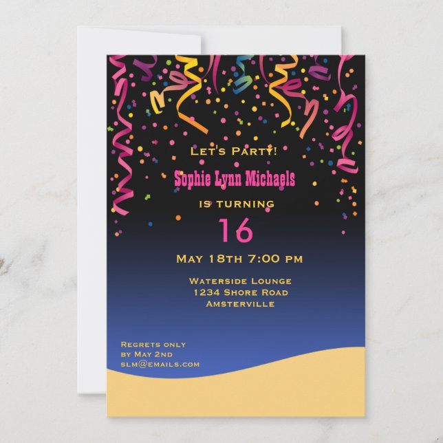 Party le bonbon invitation de 16 anniversaires (Devant)