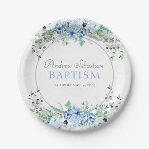 Party liefert Tellerware Taufe Baby Boy Pappteller