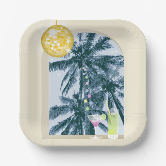 Party Lights Cocktails Diskothek Ball Palmes on Ye Pappteller (Vorderseite)