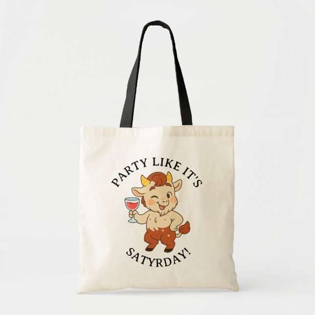 Party Like It's Satyrday Niedlich Wine Satyr Mytho Tragetasche (Vorne)
