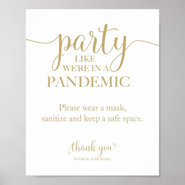 Party Like We're In a Pandemic Funny Sign Poster (Vorne)