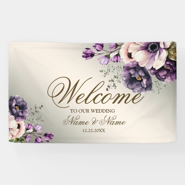 Party Lila Rosa Blume Goldene Eleganz Banner (Horizontal)