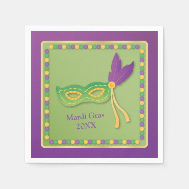 Party Maske und Beads Mardi Gras Papier Napkins Serviette (Vorderseite)
