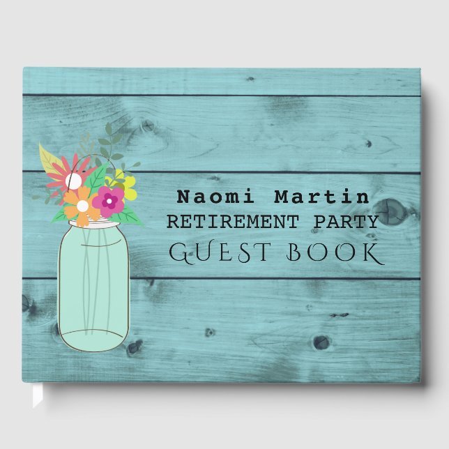 Party | Mason Jar Blume Rustikales Holz Gästebuch (Vorderseite)