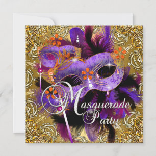 Party Masquerade Lila Orange Gold Silber Einladung
