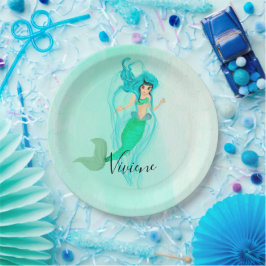 Party Mermaid Green Mermaid Schwanz Girly Pappteller