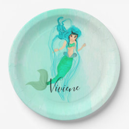 Party Mermaid Green Mermaid Schwanz Girly Pappteller