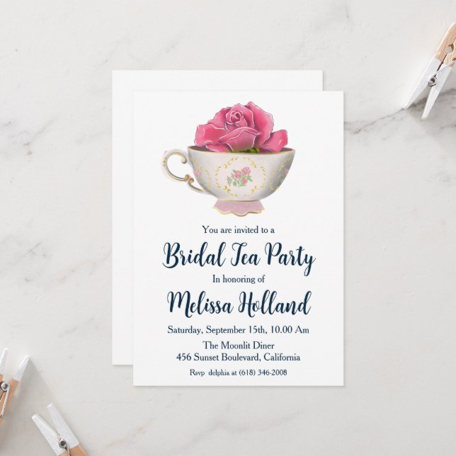 Party mit botanischem Gartentee Brautparty Einladung (Vorderseite/Rückseite Beispiel)