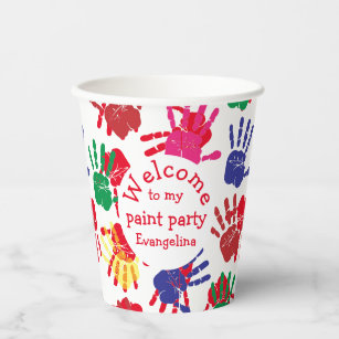 Party mit farbigen Handdrucken für Kinder Pappbecher