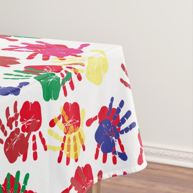 Party mit farbigen Handdrucken für Kinder Tischdecke (Beispiel)