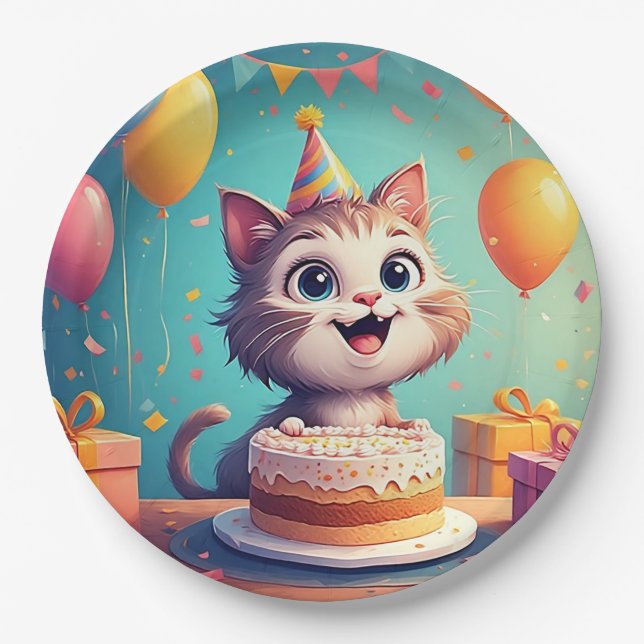 Party mit Kuchen und Balloons Pappteller (Vorderseite)