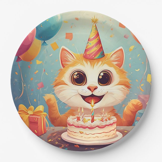 Party mit Kuchen und Balloons Pappteller (Vorderseite)