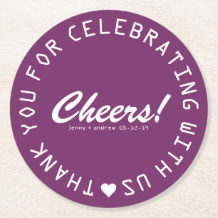 Party mit personalisierter Gastgeschenk Hochzeit U Runder Pappuntersetzer
