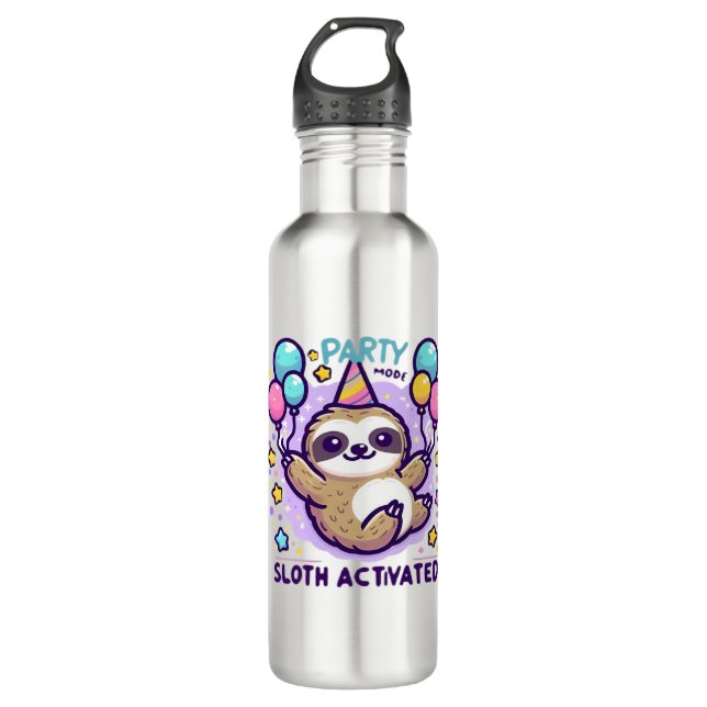 Party Mode Sloth Activated Birthday Balloon Sloth  Edelstahlflasche (Vorderseite)