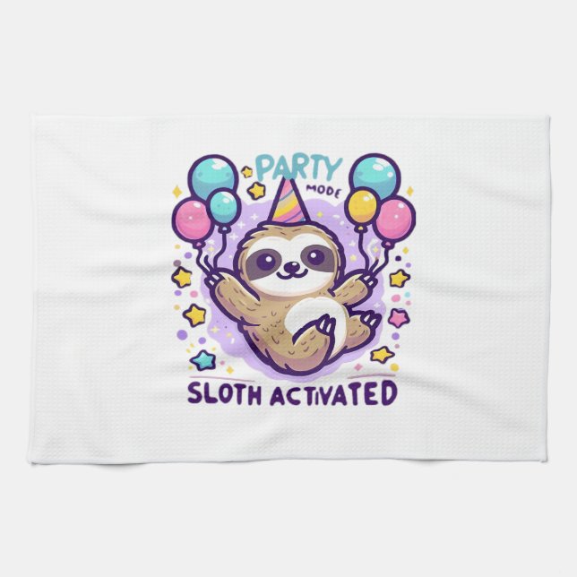 Party Mode Sloth Activated Birthday Balloon Sloth  Geschirrtuch (Horizontal)