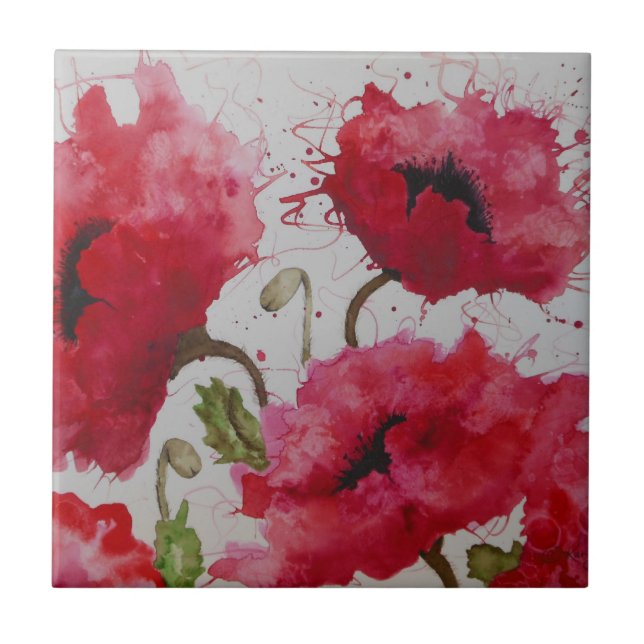 Party-Mohnblumen-Fliesen Fliese (Vorderseite)