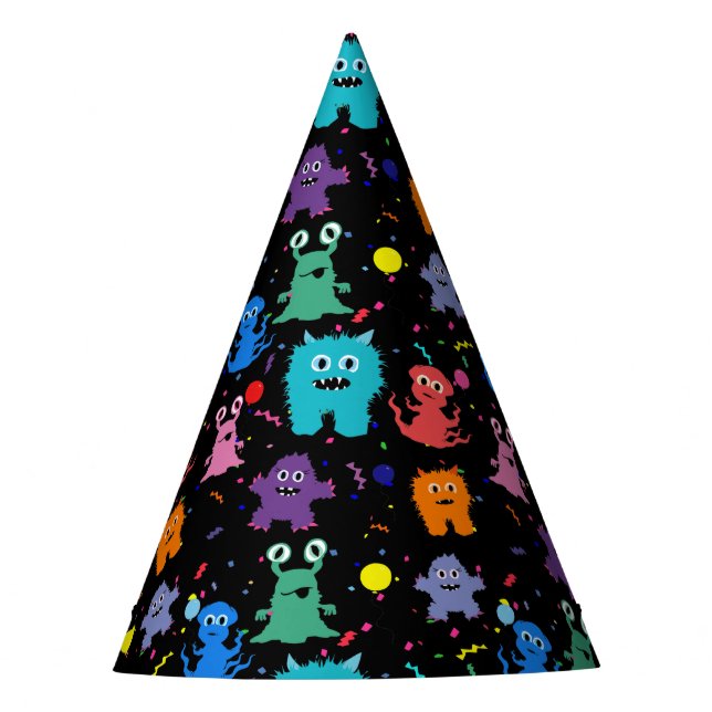 Party-Monster-Muster-buntes Monster-KinderParty Partyhütchen (Vorderseite)